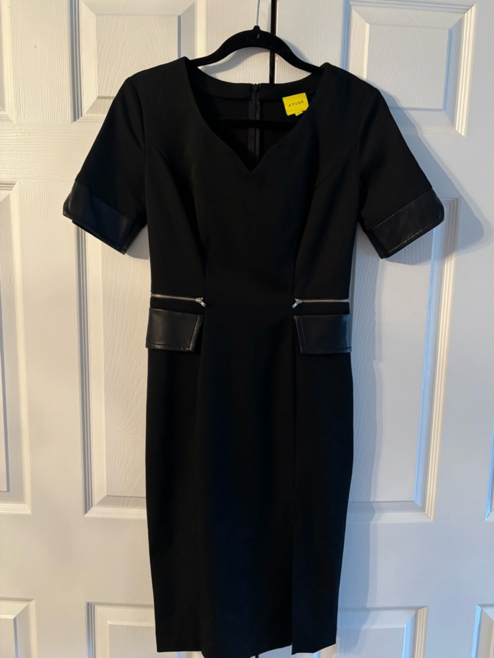 Aysha Black Midi Dress with Faux-Leather Trim